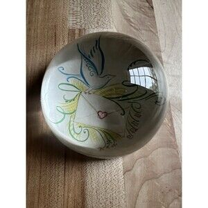 Karen Adam’s Designs Glass Dome Paperweight Signed Dove Love Letter 3.75" Wide